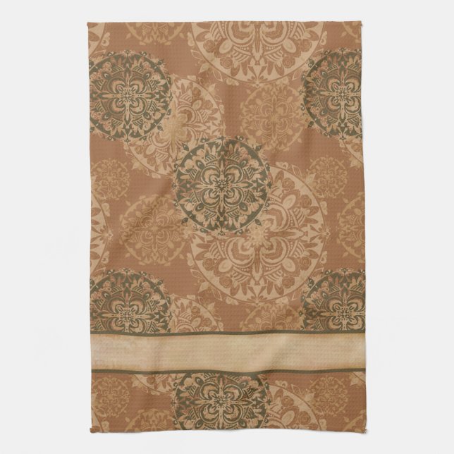Boho Dark Rust Mandalas Kitchen Towel (Vertical)