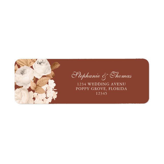 Boho Dark Terracotta Floral Adresse de retour Labe (Devant)