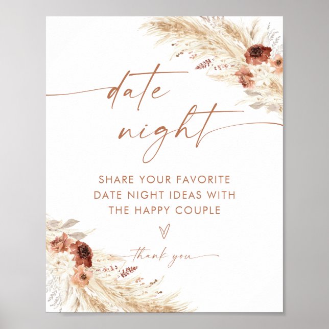 Boho Date Night Ideas | Terracotta Pampas Grass Poster (Front)