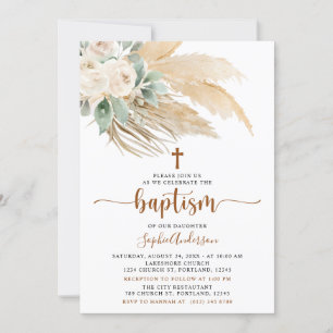 Boho de verdure Pampas Grass Baptême Invitation