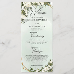 Boho deep green foliage white roses gold frame program