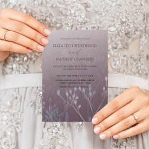 Boho Deep Purple Pressed Foliage Wedding Invitation