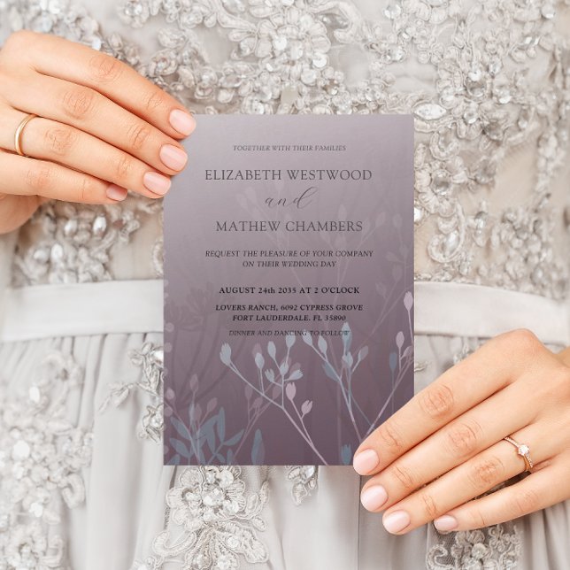 Boho Deep Purple  Pressed Foliage Wedding  Invitation (Creator Uploaded)