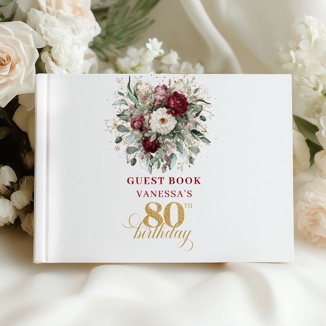 Boho Deep Red Floral 80th Birthday Guest Book (Boho Deep Red Floral 80th Birthday Guest Book)
