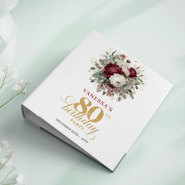 Boho Deep Red Floral 80th Birthday Ring Binder (Boho Deep Red Floral 80th Birthday Ring Binder)