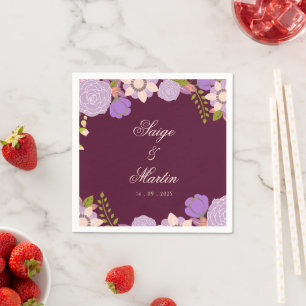 Boho Deep Wine Décor Floral Wedding Party Napkins