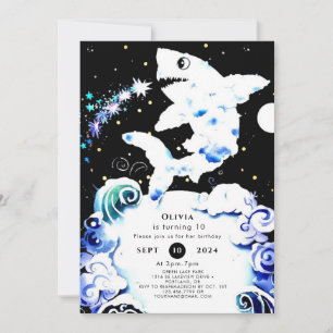 Boho Deepsea Editable Shark Birthday Invitation