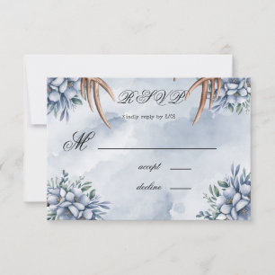 Boho Deer Antler Dusty Blue Floral  RSVP Card