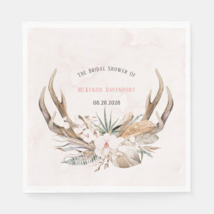 Boho Deer Antlers and Florals Bridal Shower Napkin
