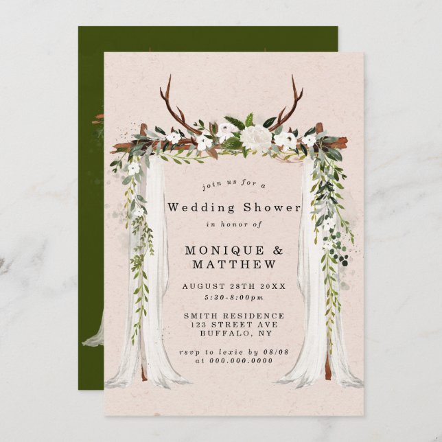 Boho Deer Antlers Canopy Wedding Shower Invitation (Front/Back)