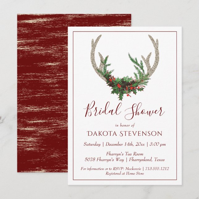 Boho Deer Antlers | Rustic Christmas Bridal Shower Invitation (Front/Back)