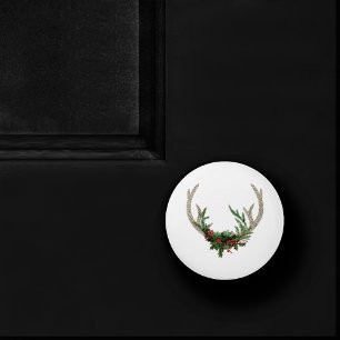 Boho Deer Antlers Rustic Red Christmas Floral Ceramic Knob