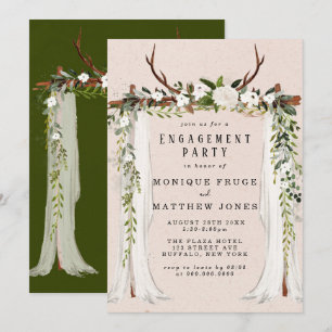 Boho Deer Antlers White Canopy Engagement Party Invitation