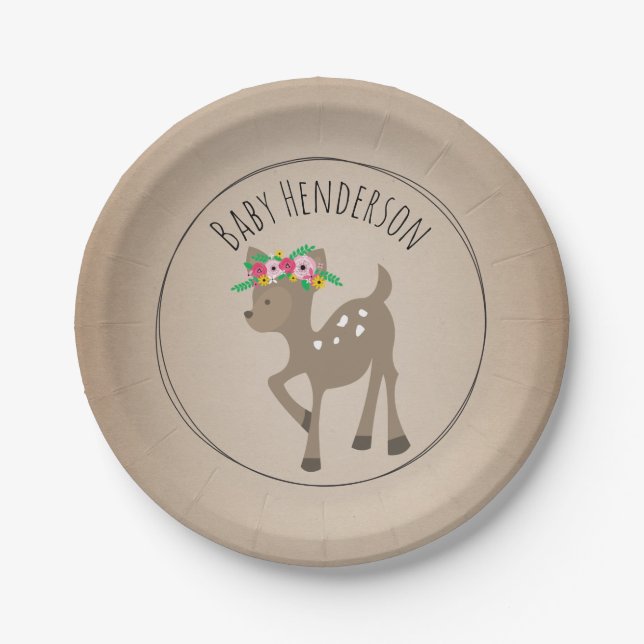 Boho Deer Cardstock Inspired Custom Baby Shower Paper Plate (Front)