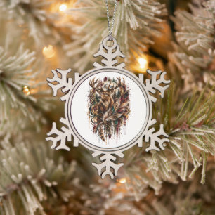 Boho Deer, Dreaming of Deer Snowflake Pewter Christmas Ornament