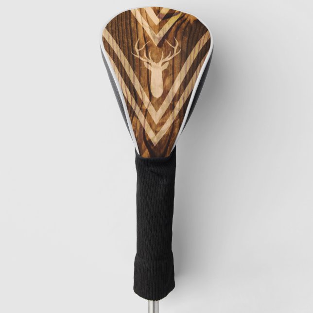 Boho deer on rustic wood golf head cover (Front)