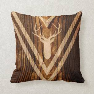 Boho deer on rustic wood throw pillow