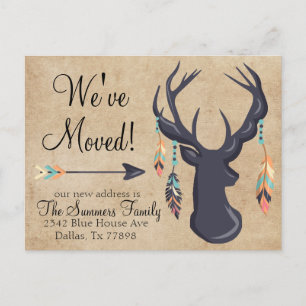 Boho Deer We've Moved Address Announcement  Bird Postcard