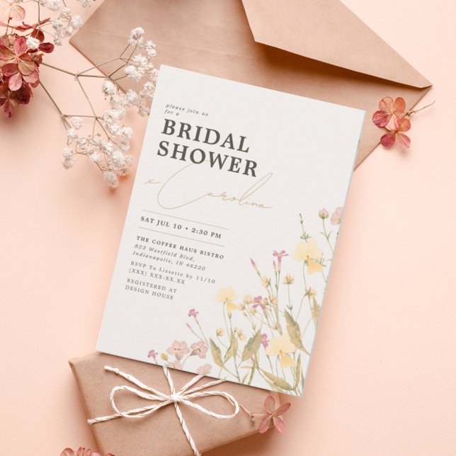 Boho Delicate Wildflowers Bridal Shower Invitation (Creator Uploaded)