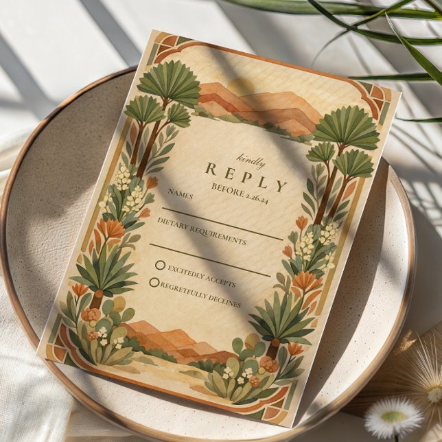Boho Desert Botanical Wedding RSVP Card (Creator Uploaded)