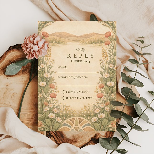 Boho Desert Botanical Wedding RSVP Card (Creator Uploaded)