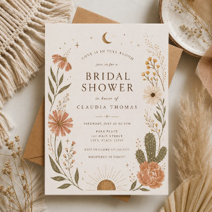 Boho Desert Bridal Shower   Terracotta Wildflower Invitation