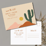 Boho Desert Budget Wedding Save the Date Announcement Postcard<br><div class="desc">Perfect for the couple who is planning their Boho desert wedding celebration. This budget wedding save the date postcard features a desert scene with cactus in a colourful design printed with your wedding details.</div>