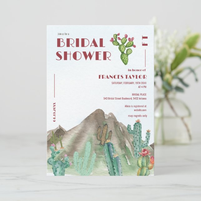 Boho Desert Cactus Arizona bridal shower Invitation (Standing Front)