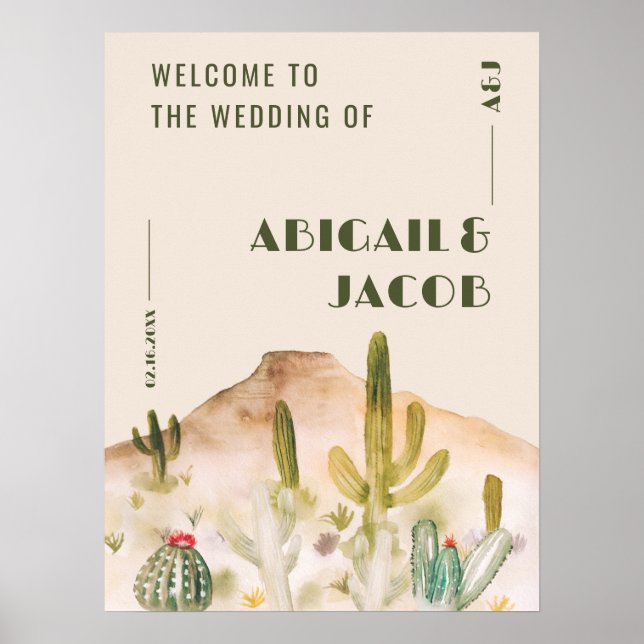 Boho Desert Cactus Arizona wedding welcome Poster (Front)