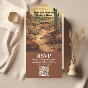 Boho Desert Cactus Illustrated Wedding QR Code All In One Invitation
