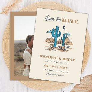 Boho Desert Cactus Retro Arizona Wedding Photo 70s Save The Date