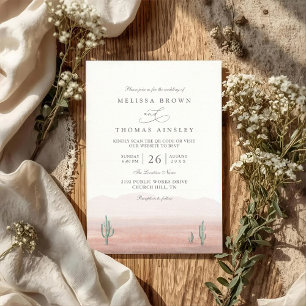 Boho Desert Cactus Rustic Elegant QR Code Wedding Invitation