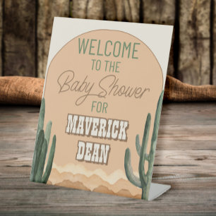 Boho Desert Cactus Southwestern Baby Shower Pedestal Sign