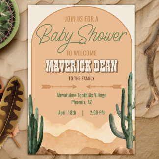 Boho Desert Cactus Southwestern Cowboy Baby Shower Invitation