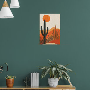 Boho Desert Cactus Sunset Landscape Poster