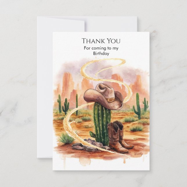 Boho Desert Cowboy Birthday Thank You Card (Front)