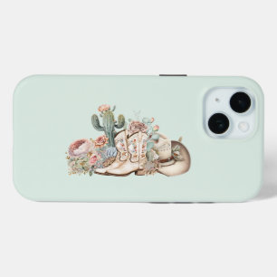 Boho desert cowgirl cowboy boots cowboy hat iPhone 15 case