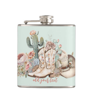 Boho desert cowgirl cowboy boots cowboy hat hip flask
