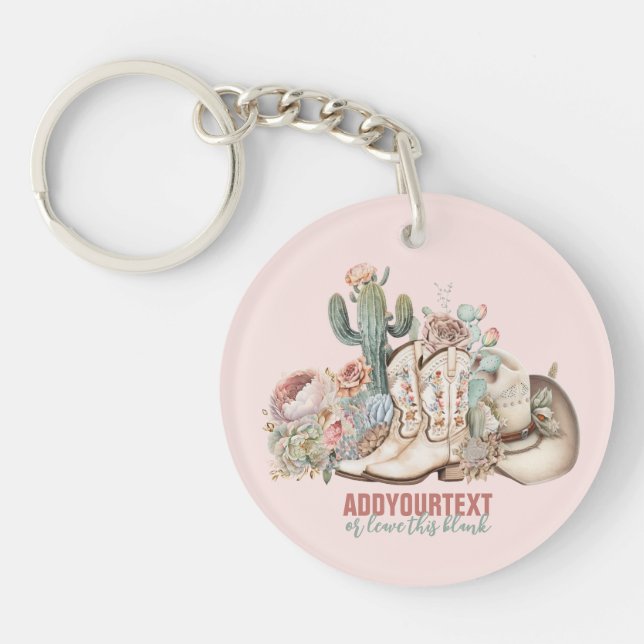 Boho desert cowgirl cowboy boots cowboy hat keychain (Front)