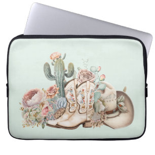 Boho desert cowgirl cowboy boots cowboy hat laptop sleeve