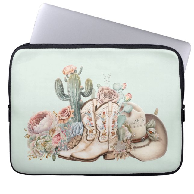 Boho desert cowgirl cowboy boots cowboy hat laptop sleeve (Front)