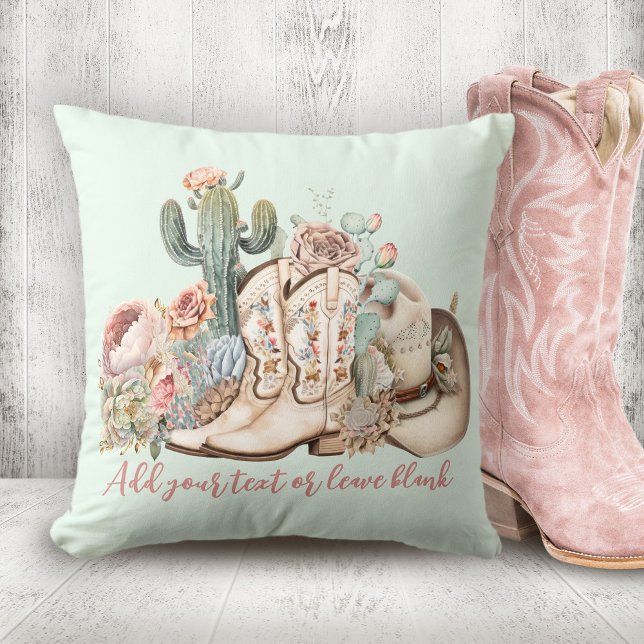 Boho desert cowgirl cowboy boots cowboy hat throw pillow (Boho desert cowgirl cowboy boots cowboy hat throw pillow)