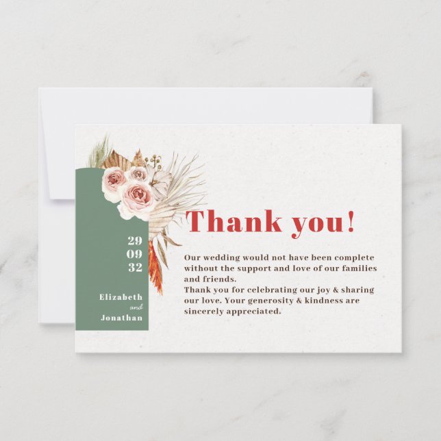 Boho desert dried flowers earth tones  thank you card (Front)