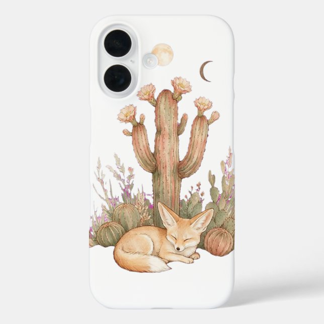 Boho Desert Fennec Fox Sleeping Under Saguaro Cact Case-Mate iPhone Case (Back)
