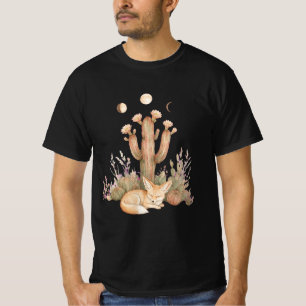 Boho Desert Fennec Fox Sleeping Under Saguaro Cact T-Shirt