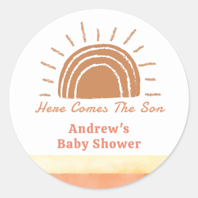 Boho Desert Here Comes The Son Baby Shower  Classic Round Sticker (Front)