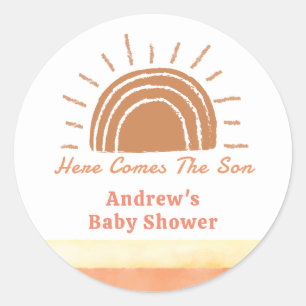 Boho Desert Here Comes The Son Baby Shower  Classic Round Sticker