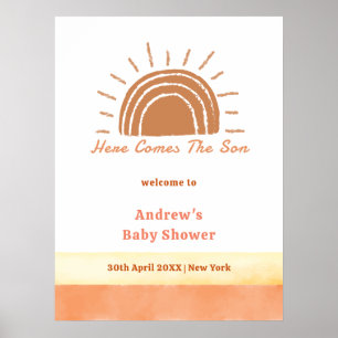 Boho Desert Here Comes The Son Baby Shower Welcome Poster