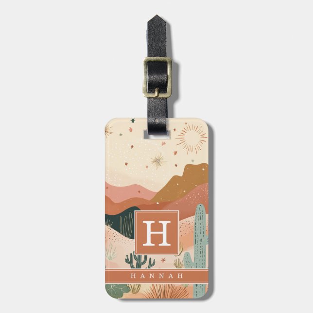 Boho Desert Landscape Luggage Tag (Front Vertical)