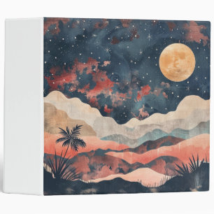 Boho Desert Moon Indigo Copper Celestial Landscape Binder